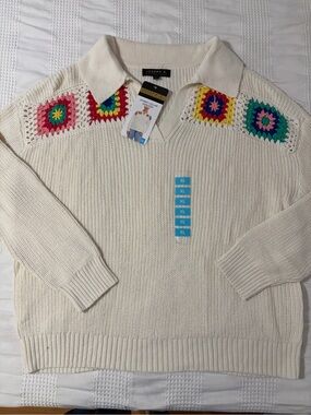Joseph a Johnny collar sweater, crochet women’s XL nwt